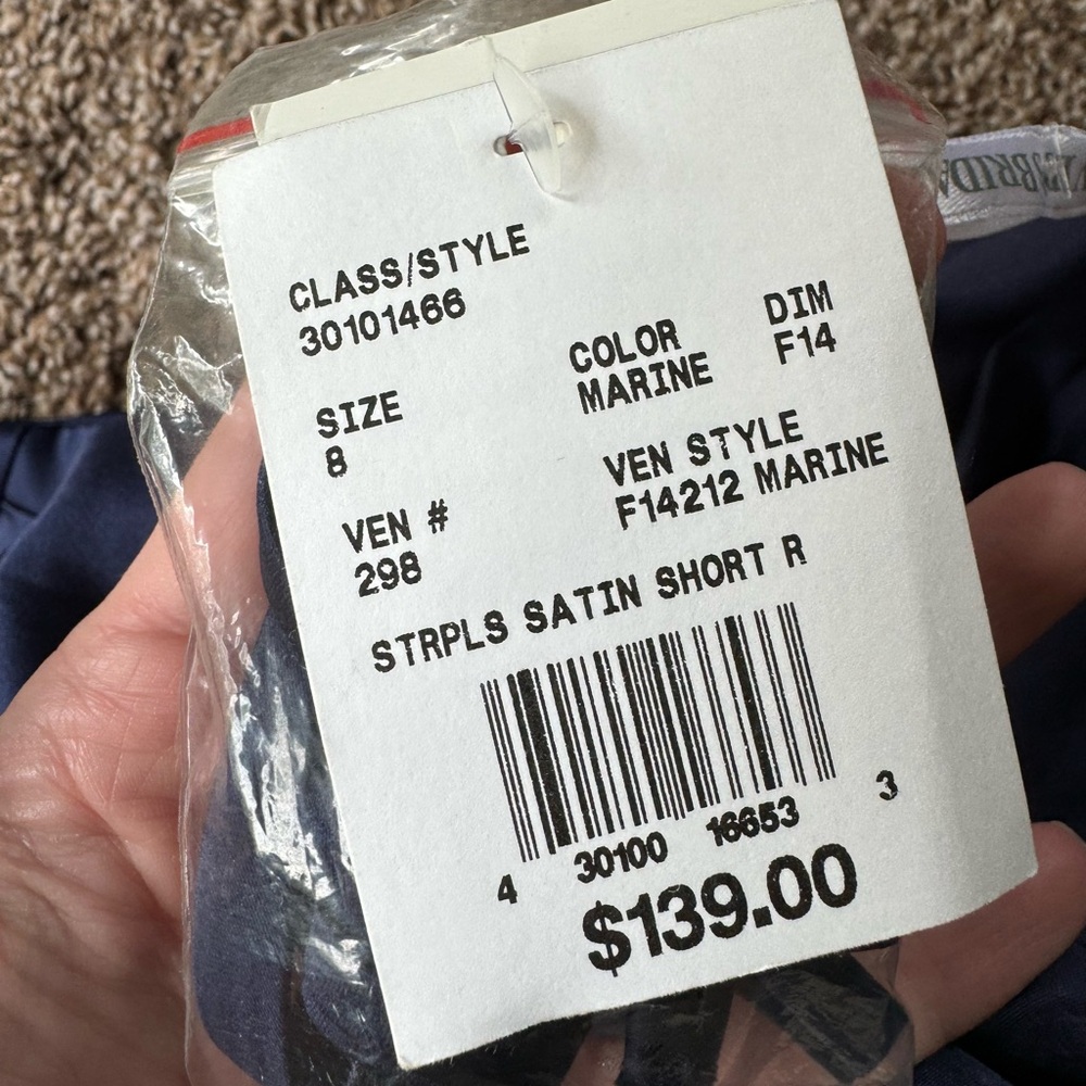 NWT David’s Bridal Short Pleated Satin Strapless Dress Marine Size 8 - Picture 4 of 10